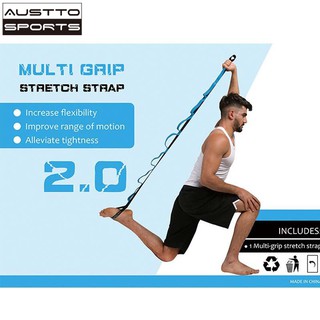 Austto 8 Loops Stretch Strap Non-Elastic Band Perfect Exercise and Physical Therapy Belt Stretching Strap for PT(Physical Therapy), Yoga, Pilates, Dance,Rehab