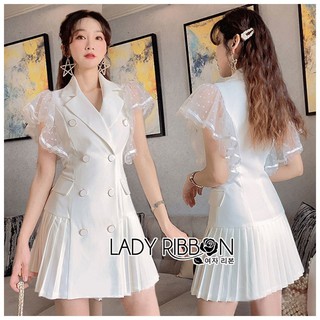 Lady  White dress Polyester fabric collar Chic details on the sleeves  decorated with glass fabric