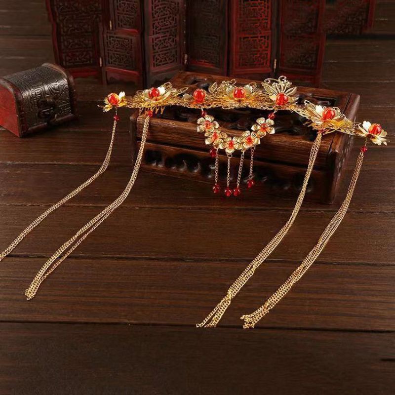 (พร้อมส่ง) เครื่องประดับจีน เครื่องประดับชุดจีน  สำหรับ ชุดกี่เพ้า ชุดจีน คาดผมจีน (สีแดง/ทอง)