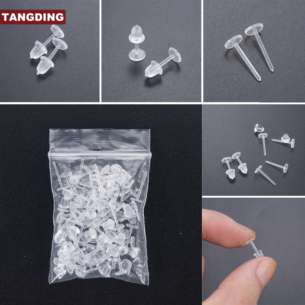 【 Tangding COD 】ก้านต่างหูสตั๊ด พลาสติก แบบใส ป้องกันการแพ้ 50 ชิ้น 25 คู่