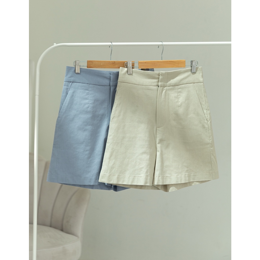 YNO Plain linen bermuda shorts กางเกงขาสั้นลินินสีพื้น 26060