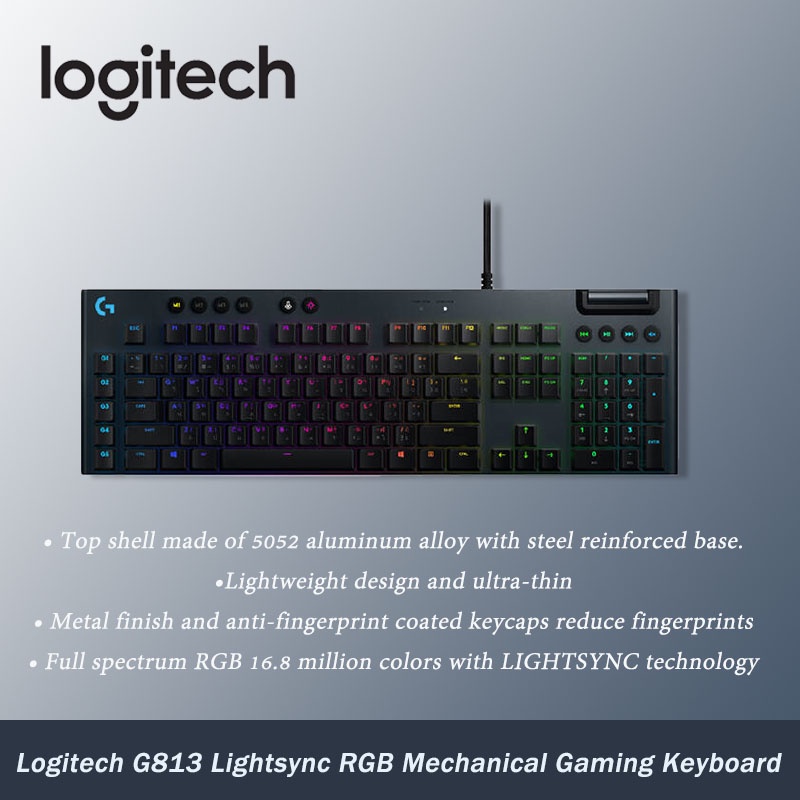 Logitech G813 Lightsync RGB Mechanical Gaming Keyboard (Clicky ...