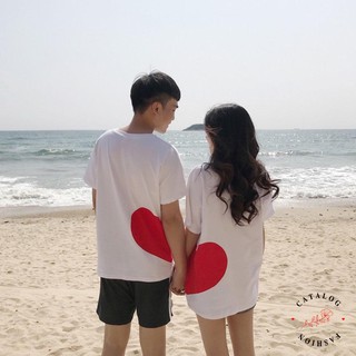 น่ารักที่สุดดดด  เสื้อยืดคู่รัก ลายหัวใจต่อกัน  สุดน่ารัก ผ้าคอตตอนนิ่ม   ขายเป็นคู่