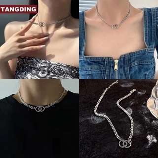 【COD Tangding】สร้อยคอโชคเกอร์ จี้แหวนคู่ หรูหรา สไตล์ฮิปฮอป สําหรับผู้หญิง