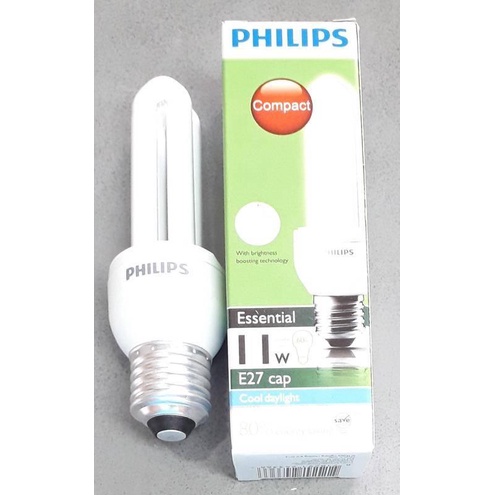 หลอดไฟPhilips Essential หลอดประหยัด ตะเกียบ 2U 11W ขั้วเกลียว E27 แสง Day Light แสงขาว