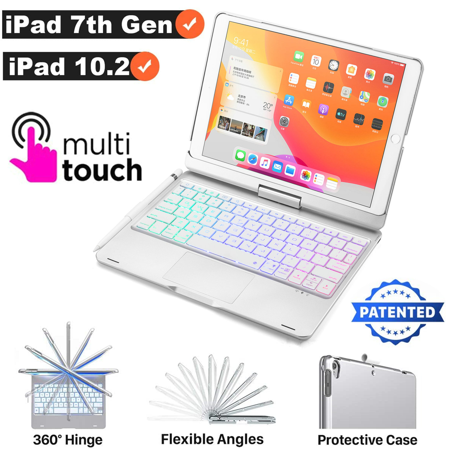 iPad 7th Generation Case with Keyboard(Without iPad), Touchpad & Apple