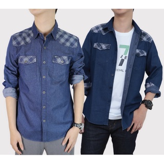 BOVYJNS-เสื้อเชิ้ตสก๊อตแขนยีนส์แชมเบรย์ MENS INDIGO DENIM  LONGSLEEVED SHIRT - BBS3760/3787