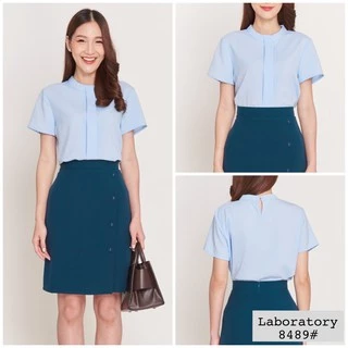 Laboratory 8489#เสื้อทำงานสีพื้น คอปีนแขนสั้น ไซส์ 36",38",42"