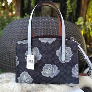 Coach Charlie Carryall 28 In Signature Rose Print CHARCOAL/SKY/DARK GUNMETAL