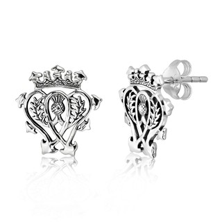 MachuSilver ต่างหูเงินแท้ 925 Sterling Silver สัญลักษณ์ของสกอตแลนด์ (Luckenbooth) และดอกไม้ (Thistle) พร้อมถุงกำมะหยี่