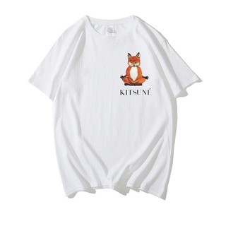 เสื้อยืดแขนสั้นลําลอง ผ้าฝ้าย พิมพ์ลาย Maison Kitsune แฟชั่นคู่รัก สําหรับผู้ชาย และผู้หญิง