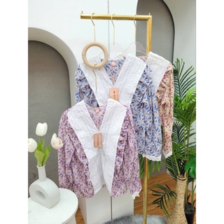 เสื้อชีฟองลายดอกระบายหน้าป้ายTopping(รหัสA75)​