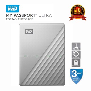 [ลด 19.- โค้ดSMARTFE19]  WD My Passport Ultra 1TB USB 3.0 Type-C Portable Drive (WDBC3C0010BSL-WESN) Silver