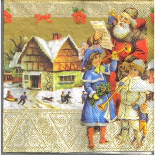 Pladao Napkin ภาพ คริสต์มาส Santa &amp; Christmas Carol กระดาษ แนพกิ้น สำหรับงานศิลปะ เดคูพาจ decoupage ขนาด L 33x33