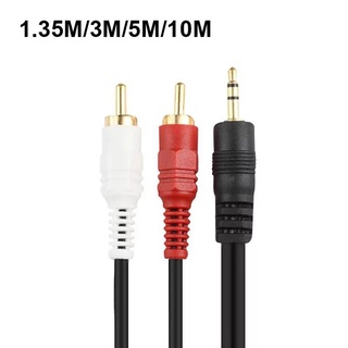 1.5M 3M 5M 10M 3.5มม.Jack To 2 RCA ชายสเตอริโออะแดปเตอร์สาย Audio AUX สำหรับโทรศัพท์ TV ลำโพงเสียง