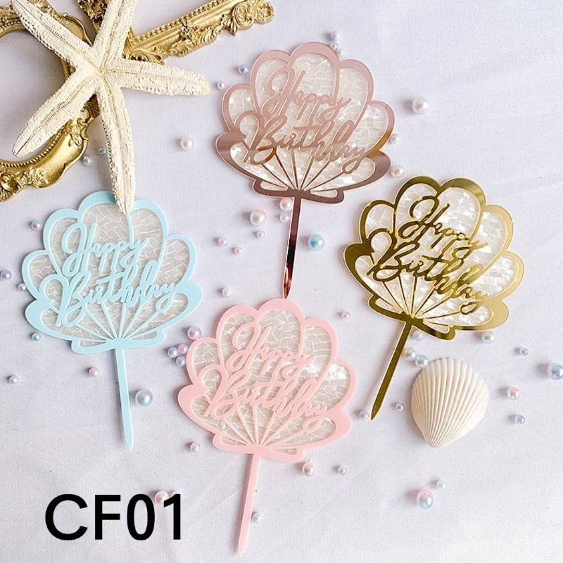 ที่ปักเค้ก,ป้ายปักเค้ก,ป้ายเค้ก happy birthday cake topper Bannerรูปเปลือกหอย สวยหรู CF (CF01)​
