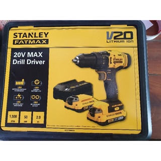 สว่านไร้สาย stanley 20v 13 มม. แบตเตอรี่ 2 ก้อน SCD700D2K