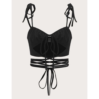 SHEIN เสื้อสายเดี่ยวครึ่งตัว ดีไซน์สายผูก (พร้อมส่งไซส์Xs)