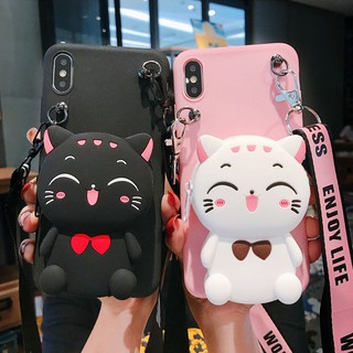 OPPO A31 A5 A9 2020 F7 F9 F11 Pro Reno 8Z 2F 6Z 7Z 8T A12 A15 A93 A95 Case  เคสโทรศัพท์มือถือ แมวนำโชค อ่อนนุ่ม