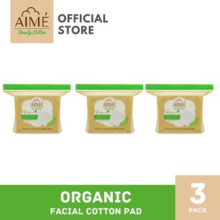 AIME Facial Cotton Pad Organic 60sheet, เอเม่ สำลีแผ่นทำความสะอาดผิวหน้าออกานิก ( 3 ห่อ)