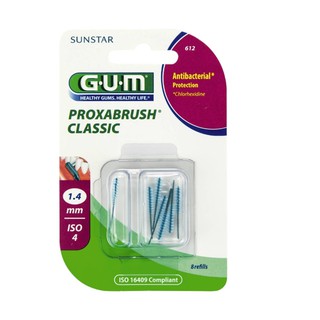 gum หัวเปลี่ยนแปรงซอกฟัน Proxabrush Classic ทรงกระบอก 1.4mm. (612) 1 แพค บรรจุ 8 ชิ้น