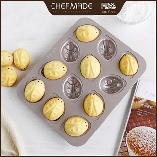 CHEFMADE 12 ถ้วยไม่ติดมัฟฟินสัตว์ แม่พิมพ์เค้กสำหรับเตาอบ เหล็กกล้าคาร์บอน แชมเปญทอง WK9809