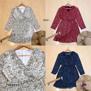 TwinsShopVip💗พร้อมส่ง TW8855 Mini Dress เดรสอกไขว้