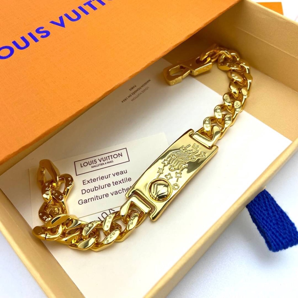 Louis Vuitton LV X NBA Engraved Basketball Pattern Bar Charm Male 18K  Gold-plated Thick Link Chain Bracelet High End Jewellery MP2858