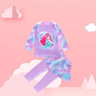 jqk ชุดว่ายน้ำเด็กผู้หญิง ลายนางเงือกน้อย เสื้อแขนยาว+กระโปร…