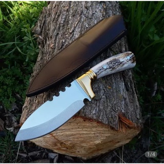 มีดใบตาย (fixed blade) มีดเดินป่า มีดแคมป์ มีดพก เหล็ก German 4116  ใบ 4" ด้ามประกบ ขก. คอทองเหลือง พร้อมซองหนังแท้