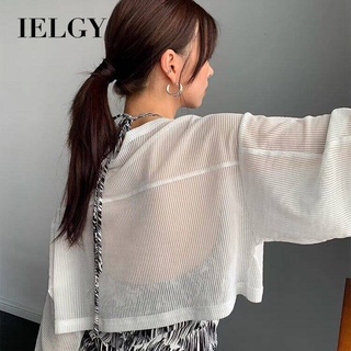 IELGY เสื้อโค้ทคาร์ดิแกน ผ้าเรยอน กันแดด ระบายอากาศ สีพื้น สําหรับผู้หญิง