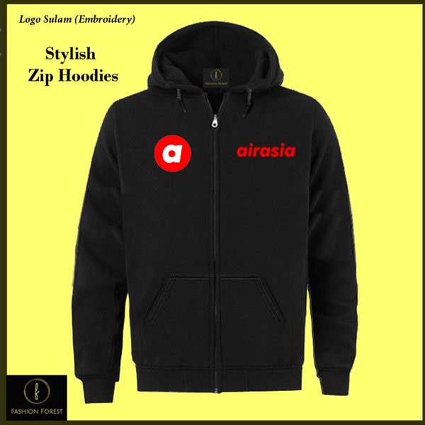 FULL ZIPPER HOODIE เย็บปักถักร้อย Sulam FOR MEN & WOMRN AIRASIA AIR ASIA โลโก้ใหม่ UNIFORM DRIVER RI