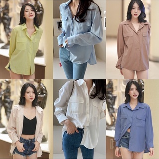 Basic shirt เสื้อเชิ้ตสไตล์เกาหลี ผ้าsilkลื่นผิวใส่สบาย