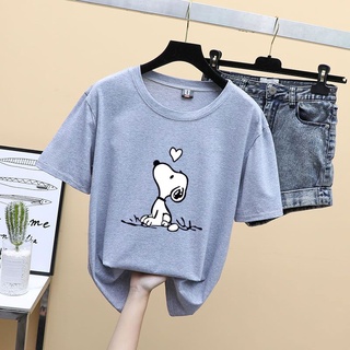 เสื้อยืดแขนสั้น พิมพ์ลายการ์ตูน Snoopy น่ารัก แฟชั่นฤดูร้อน สไตล์เกาหลี สําหรับผู้หญิง และผู้ชาย
