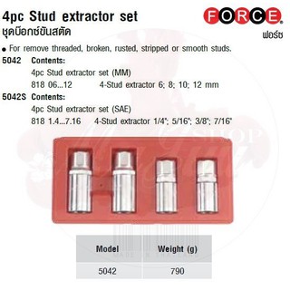 FORCE ชุดบ๊อกซ์ขันสตัด 4pc Stud extractor set Model 5042