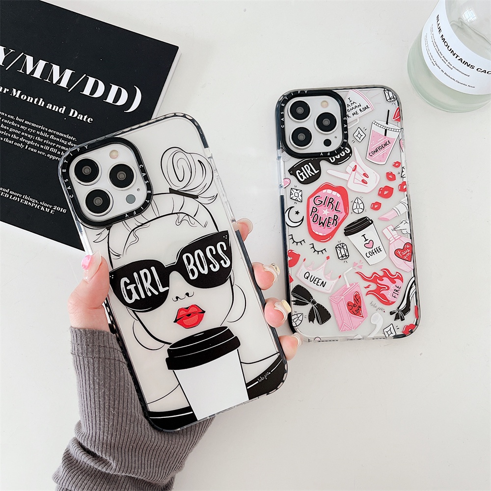 สําหรับiphone 16 15 14 Pro Max Cool Girl BossสําหรับiPhone 12 13 Pro Max Soft TPUกันกระแทกiPhone 11 X XS Max XRกาแฟสาวClearสําหรับiPhone 13 15