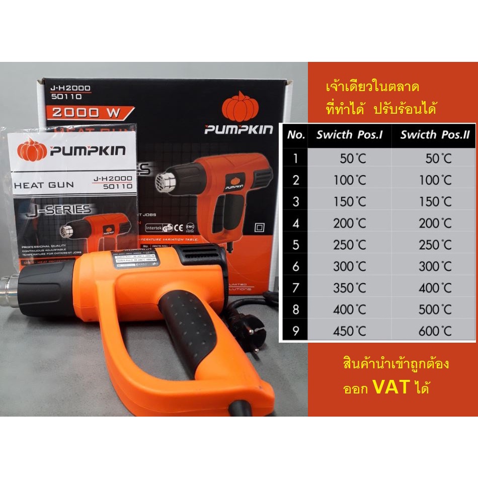 50110 / J-H2000 ปืนเป่าลมร้อน 2000W ปรับละเอียดกว่า PUMPKIN สินค้าเเท้รับประกันจากผู้เเทนจำหน่าย