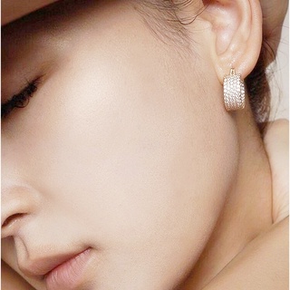 HisoChic ต่างหู ต่างหูเพชรCZ ต่างหูห่วง ขนาด 1.8 cm ฝังเพชร CZ สไตล์เรียบหรู