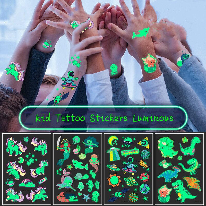 Kids Tattoo Stickers Luminous Temporary Fake Tattoos Glow Paste on Face Arm  Leg for Children Body Art Mermaid Sticker | Shopee Thailand