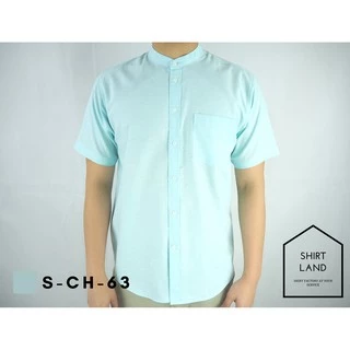 คอจีน/แขนสั้น (สีอ่อน) M/L/XL ผ้า OXFORD - SHIRT LAND เสื้อเชิ้ตผู้ชาย Short Sleeve Chinese Mandarin Collar Shirt