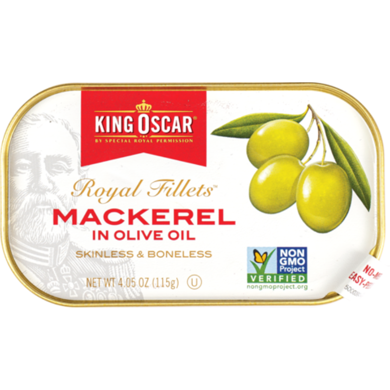 KING'S OSCAR คิง ออสการ์ แมคเคอเรลฟิลเลท์น้ำมันมะกอก 115g.