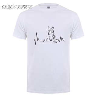 [S-5XL]Omnitee เสื้อยืดแขนสั้น ผ้าฝ้าย พิมพ์ลาย Heartbeat of Horse แฟชั่นฤดูร้อน สําหรับผู้ชาย