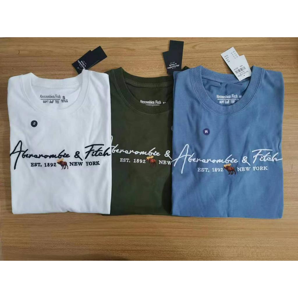 Hollister เสื้อยืดผู้ชายผ้าฝ้าย 100% คุณภาพสูง abercrombie & fitch แขนสั้นปักลายแฟชั่นเสื้อกันหนาว
