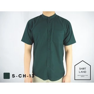 คอจีน/แขนสั้น (สีเข้ม) 2XL/3XL/4XL ผ้า OXFORD - เสื้อเชิ้ตผู้ชาย ไซส์ใหญ่ คนอ้วน Short Sleeve Mandarin Collar Shirt