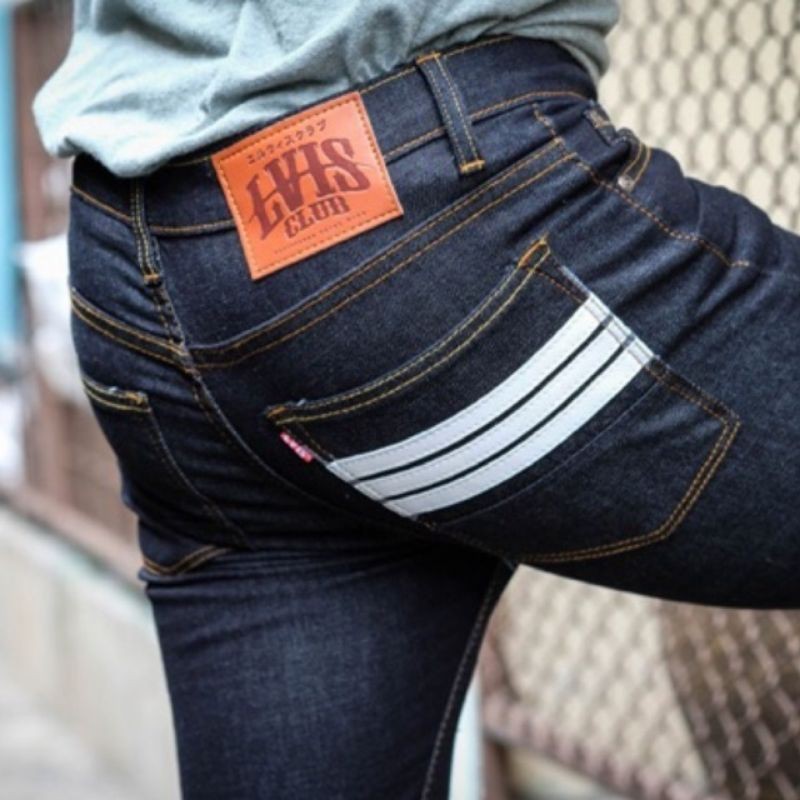 กางเกงยีนส์ ผู้ชาย ทรงเดฟ แถบหนัง LVIS JEANS มี 3 สี (Size.28-36)​ กางเกงยีนส์ลายแถบ