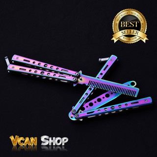 Balisong มีดบาลิซอง มีดควง ปลายหวี มีดซ้อม มีดผีเสื้อ แบบไร้คม สำหรับซ้อมควง สีรุ้ง ไทเทเนียม