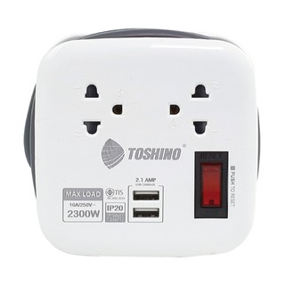 รางปลั๊ก มอก. 2 ช่อง+2USB สีขาว โตชิโน XP-1MTIS Power Strip 2 channels + 2USB white ToshiNo XP-1M