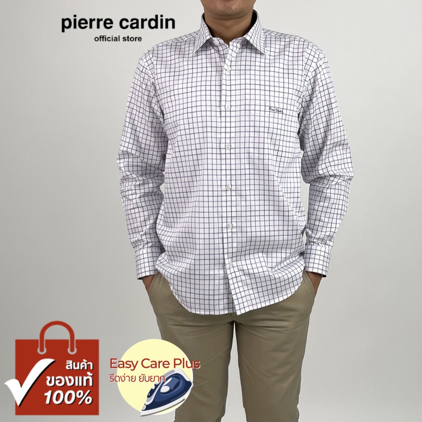 Pierre Cardin เสื้อเชิ้ตแขนยาว Easy Care Plus รีดง่ายยับยาก Basic Fit รุ่นมีกระเป๋า ผ้า Cotton 100% [RCC7899-VI]