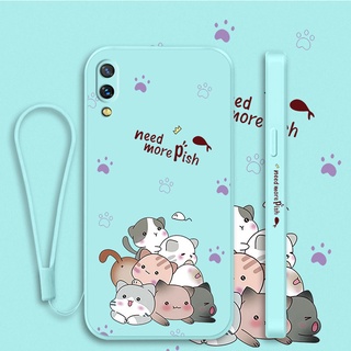 เคสโทรศัพท์มือถือ กันลื่น ป้องกันกล้อง ลายการ์ตูนแมว พร้อมสายคล้อง สําหรับ samsung a10s m52 a12 m12 a7 2018 a750 a02 m02a a31 a11