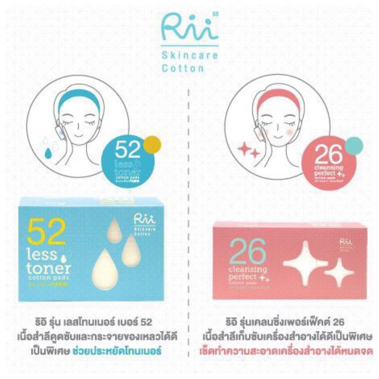 Rii สำลีแผ่น (เพิ่มไซส์ขึ้น15%) Less Toner No.52 จำนวน 140 แผ่น / Cleansing Perfect No.26 จำนวน 105 แผ่น #5
